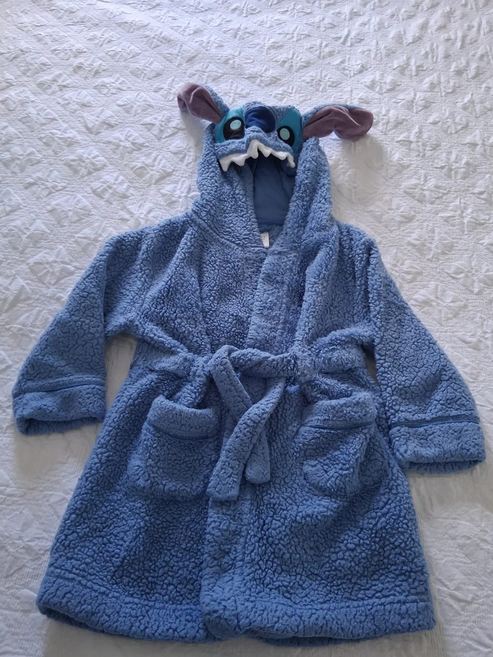 Disney Collection Kids' Blue Plush Cozy Hooded Robe Tie Belt Pockets Sz 4 Years